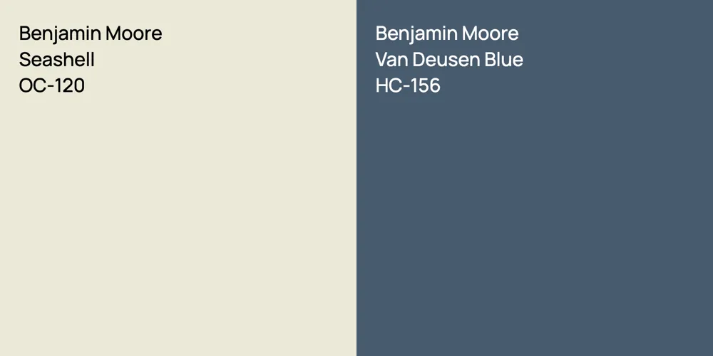 Benjamin Moore Seashell vs. Benjamin Moore Van Deusen Blue