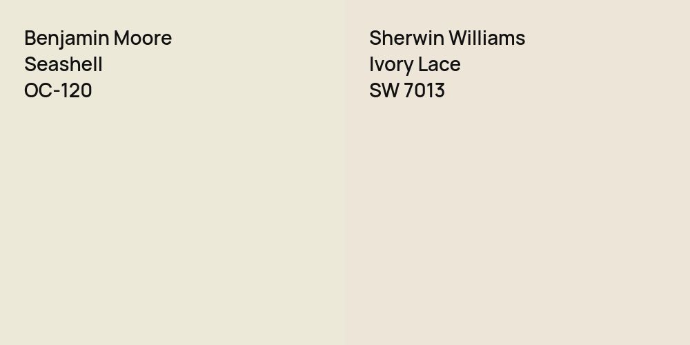 Benjamin Moore Seashell vs. Sherwin Williams Ivory Lace