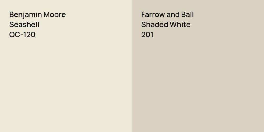 Benjamin Moore Seashell vs. Farrow and Ball Shaded White