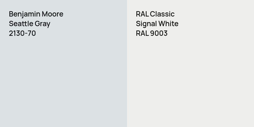 Benjamin Moore Seattle Gray vs. RAL Classic Signal White