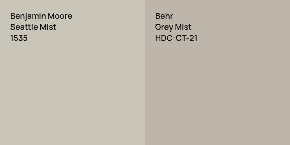 Benjamin Moore Seattle Mist vs. Behr Grey Mist