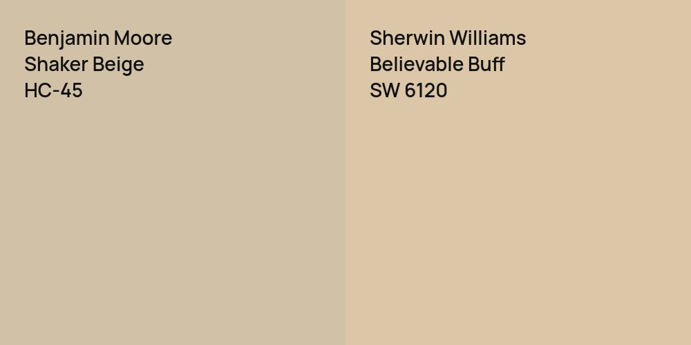 Benjamin Moore Shaker Beige vs. Sherwin Williams Believable Buff