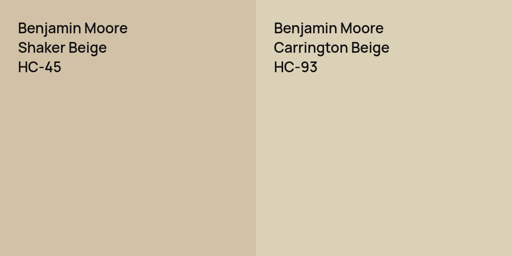 Benjamin Moore Shaker Beige vs. Benjamin Moore Carrington Beige