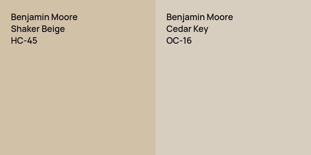 Benjamin Moore Shaker Beige vs. Benjamin Moore Cedar Key