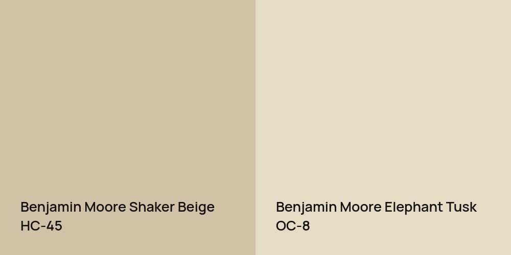 Benjamin Moore Shaker Beige vs. Benjamin Moore Elephant Tusk