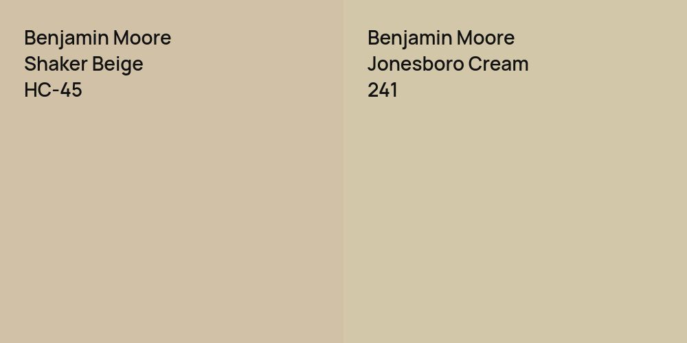 Benjamin Moore Shaker Beige vs. Benjamin Moore Jonesboro Cream