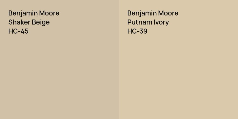 Benjamin Moore Shaker Beige vs. Benjamin Moore Putnam Ivory