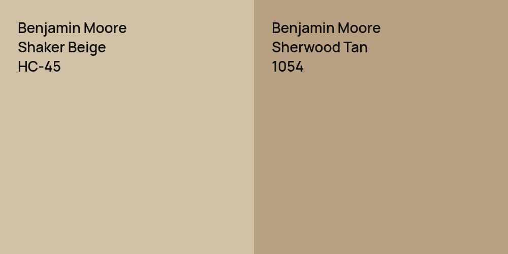 Benjamin Moore Shaker Beige vs. Benjamin Moore Sherwood Tan