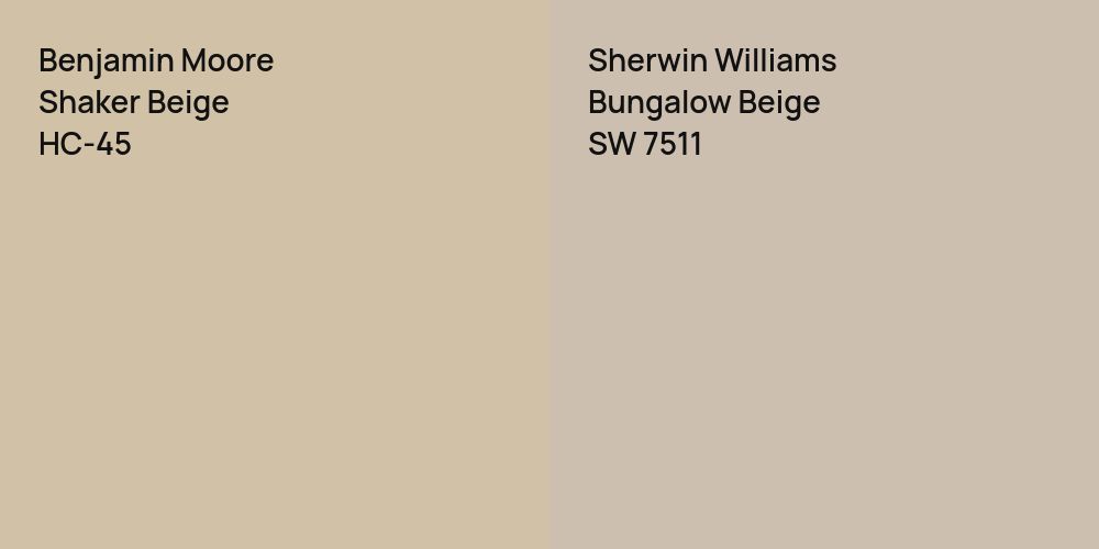 Benjamin Moore Shaker Beige vs. Sherwin Williams Bungalow Beige