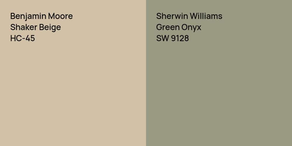 Benjamin Moore Shaker Beige vs. Sherwin Williams Green Onyx