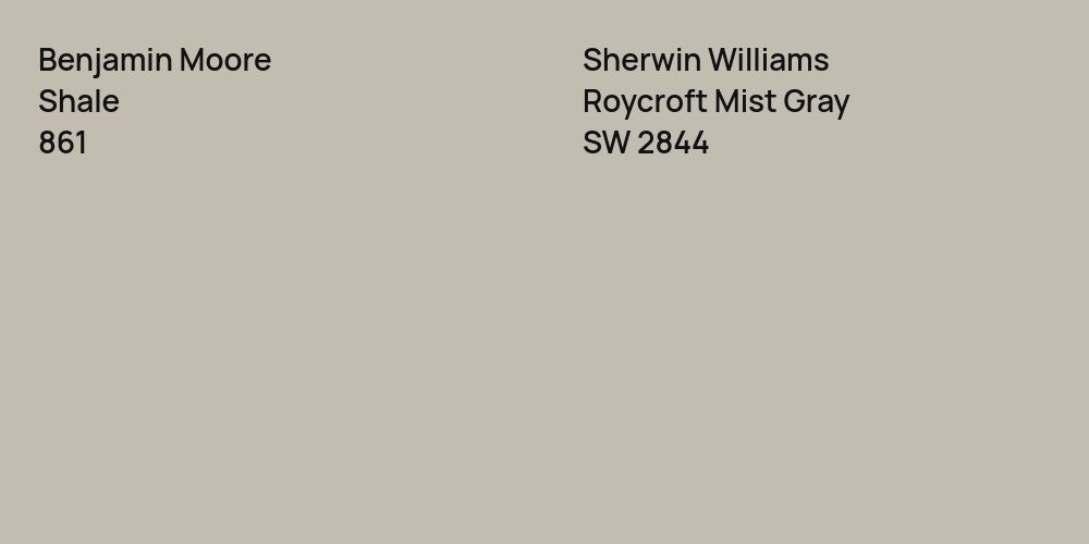 Benjamin Moore Shale vs. Sherwin Williams Roycroft Mist Gray