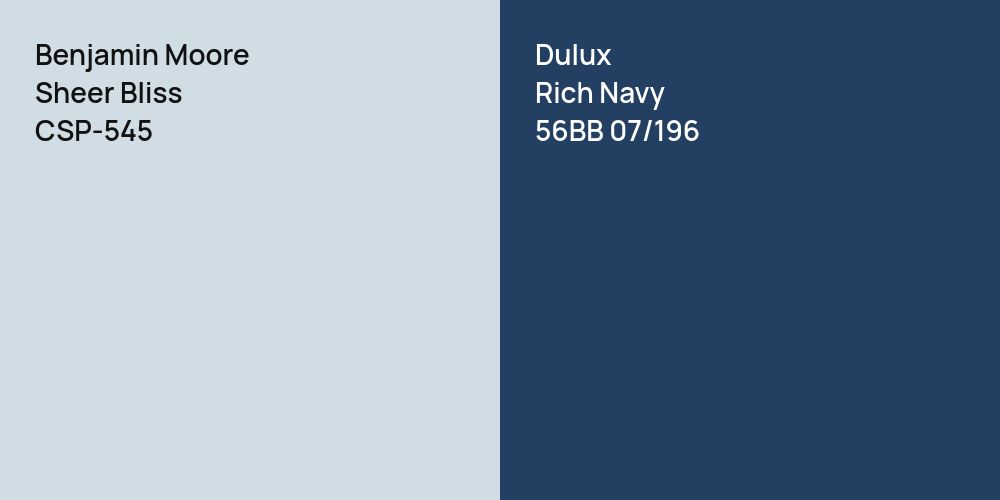 Benjamin Moore Sheer Bliss vs. Dulux Rich Navy