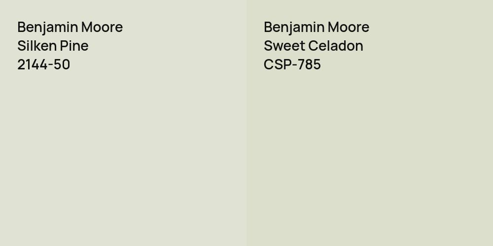 Benjamin Moore Silken Pine vs. Benjamin Moore Sweet Celadon