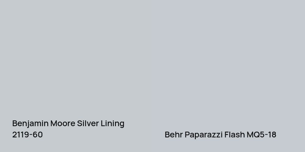 Benjamin Moore Silver Lining vs. Behr Paparazzi Flash