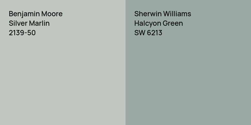 Benjamin Moore Silver Marlin vs. Sherwin Williams Halcyon Green