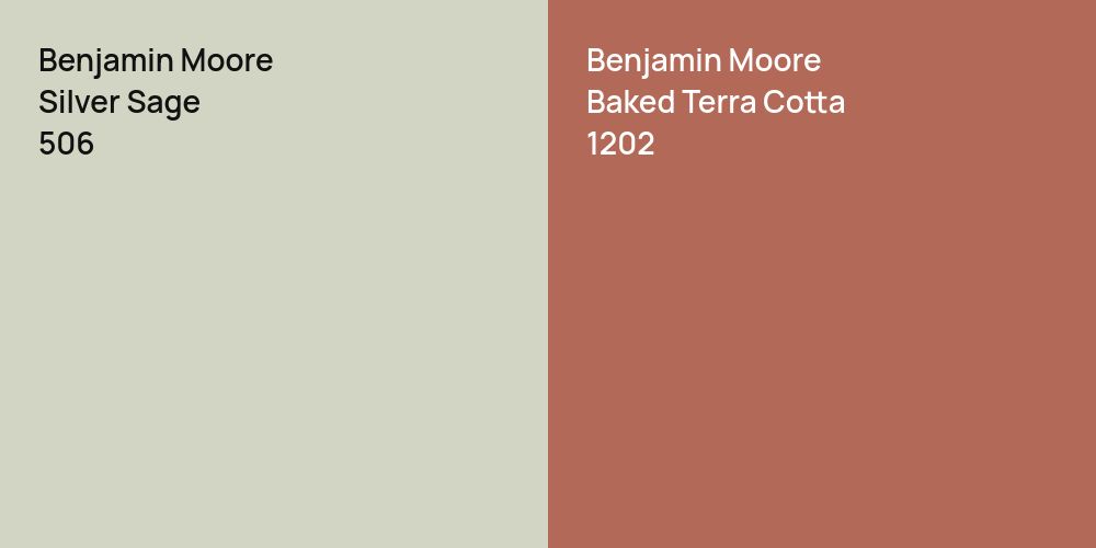 Benjamin Moore Silver Sage vs. Benjamin Moore Baked Terra Cotta