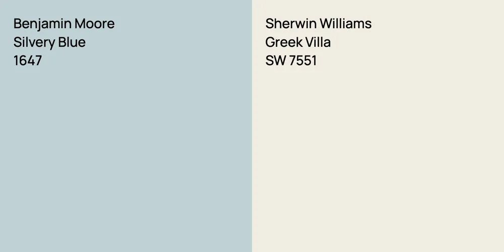 Benjamin Moore Silvery Blue vs. Sherwin Williams Greek Villa