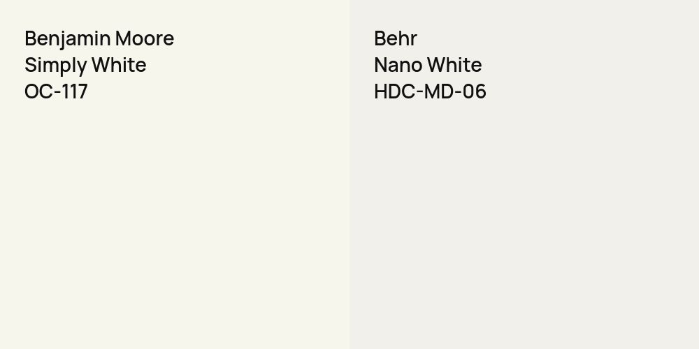 Benjamin Moore Simply White vs. Behr Nano White