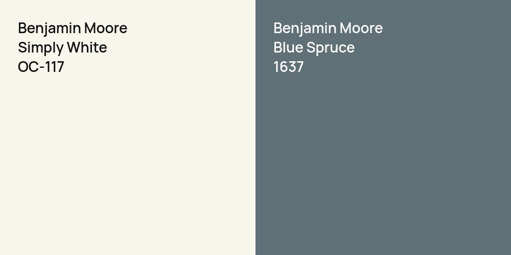 Benjamin Moore Simply White vs. Benjamin Moore Blue Spruce