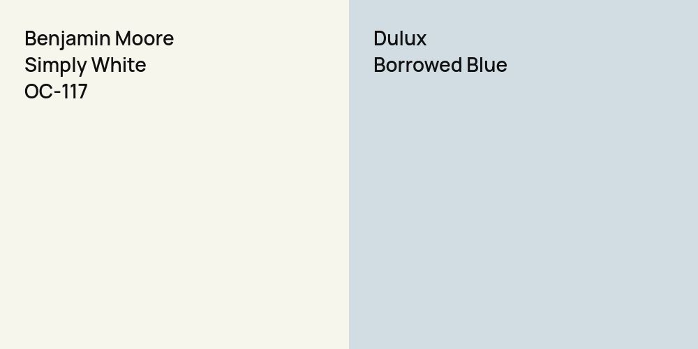 Benjamin Moore Simply White vs. Dulux Borrowed Blue