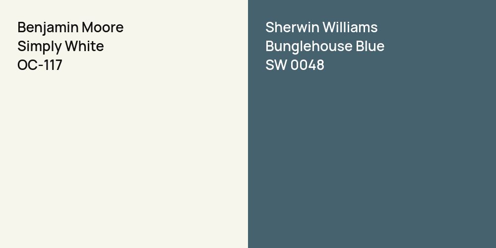 Benjamin Moore Simply White vs. Sherwin Williams Bunglehouse Blue