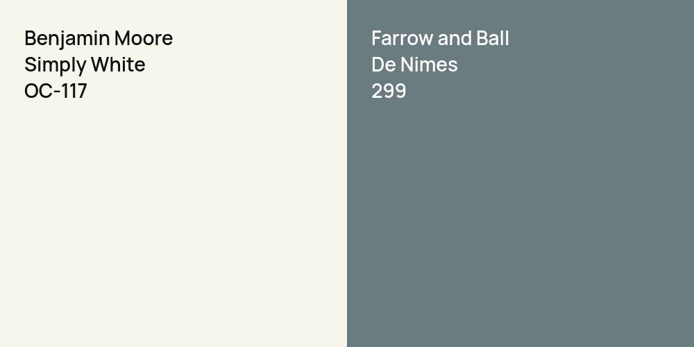 Benjamin Moore Simply White vs. Farrow and Ball De Nimes