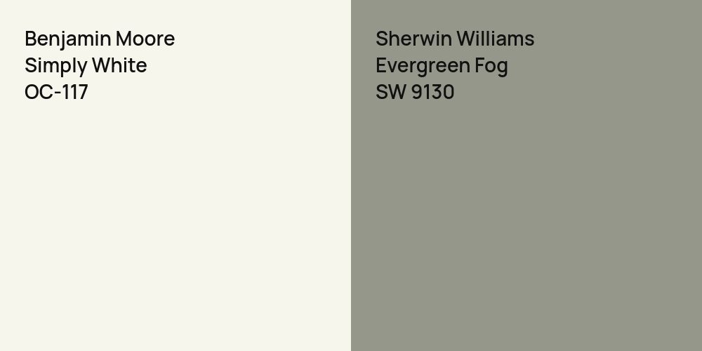 Benjamin Moore Simply White vs. Sherwin Williams Evergreen Fog