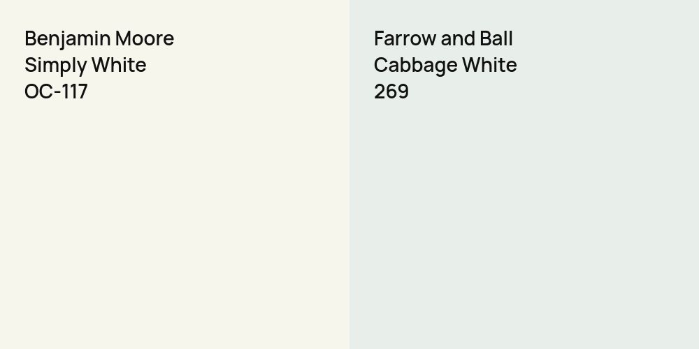 Benjamin Moore Simply White vs. Farrow and Ball Cabbage White