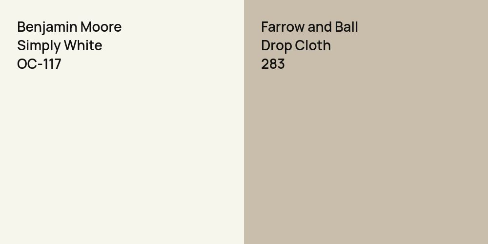 Benjamin Moore Simply White vs. Farrow and Ball Drop Cloth