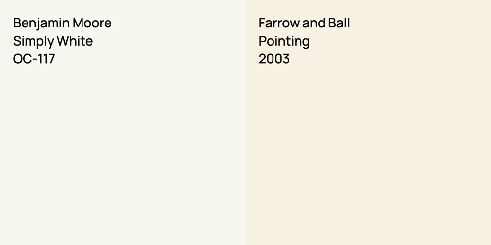 Benjamin Moore Simply White vs. Farrow and Ball Pointing