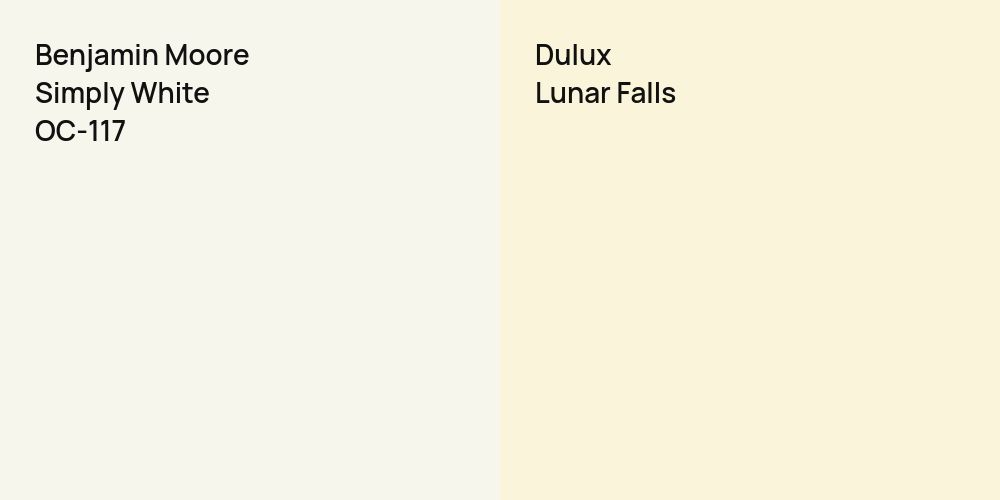 Benjamin Moore Simply White vs. Dulux Lunar Falls