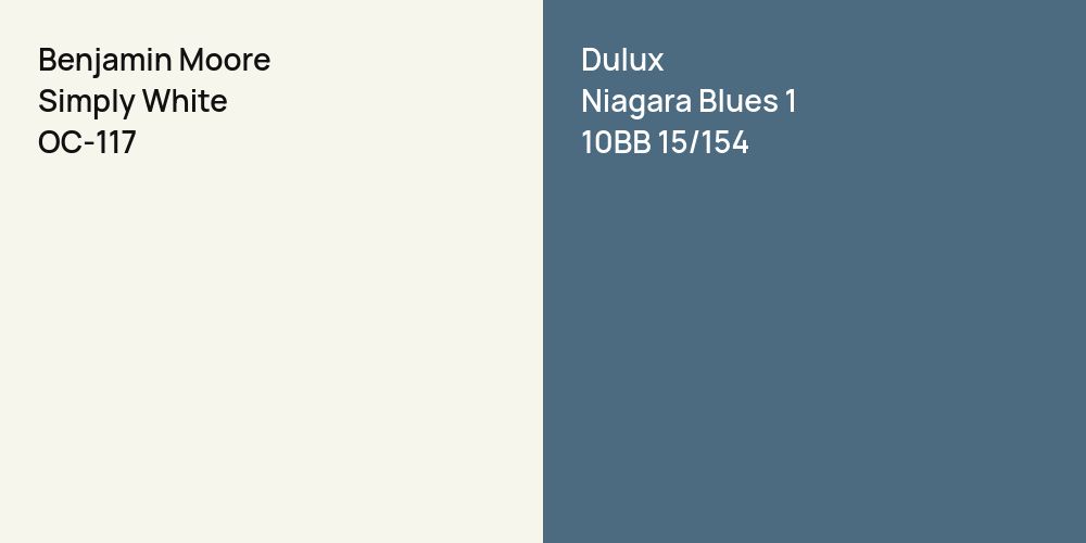 Benjamin Moore Simply White vs. Dulux Niagara Blues 1