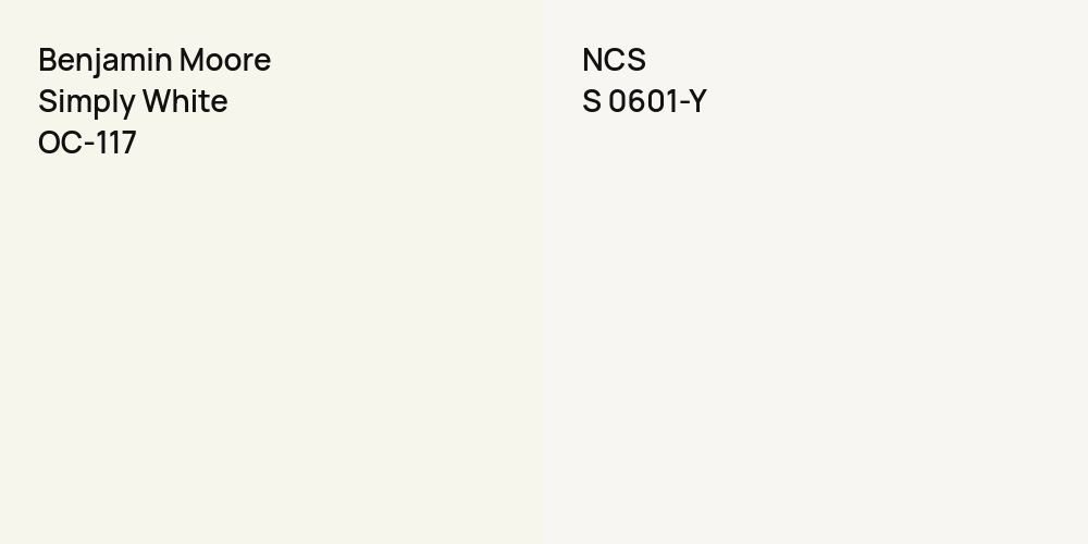 Benjamin Moore Simply White vs. NCS S 0601-Y