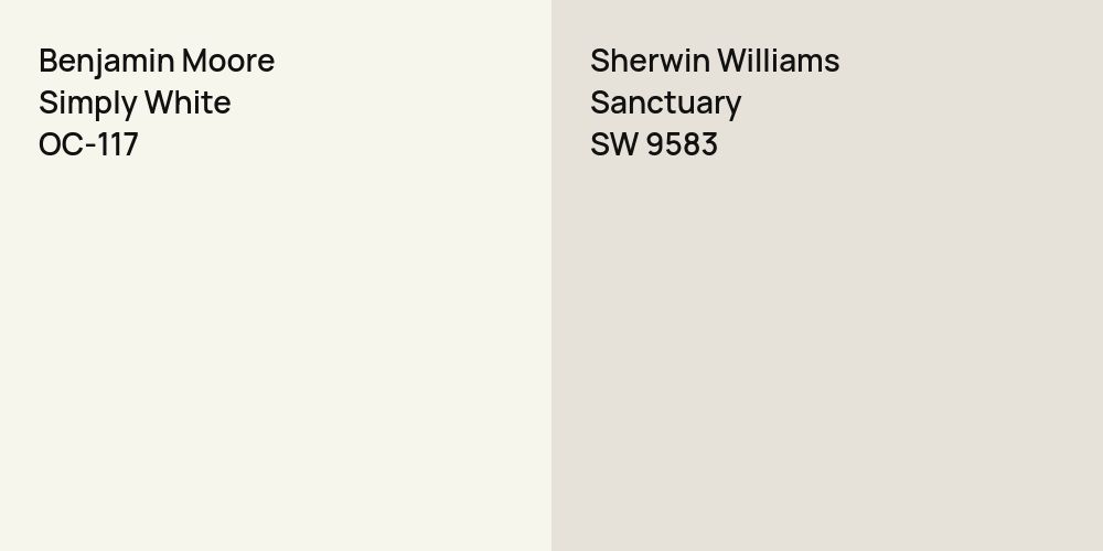 Benjamin Moore Simply White vs. Sherwin Williams Sanctuary