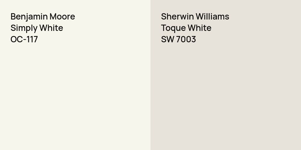 Benjamin Moore Simply White vs. Sherwin Williams Toque White