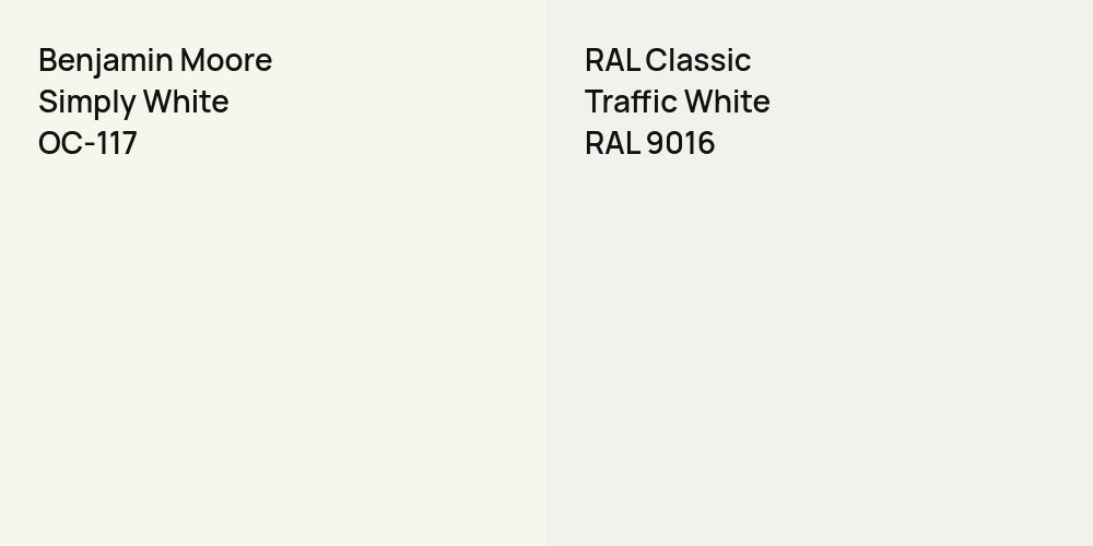 Benjamin Moore Simply White vs. RAL Classic Traffic White