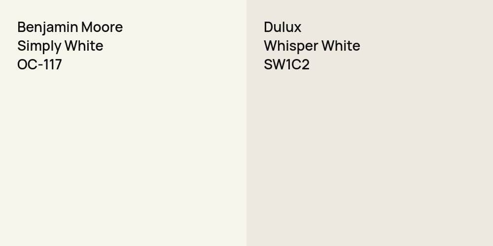 Benjamin Moore Simply White vs. Dulux Whisper White