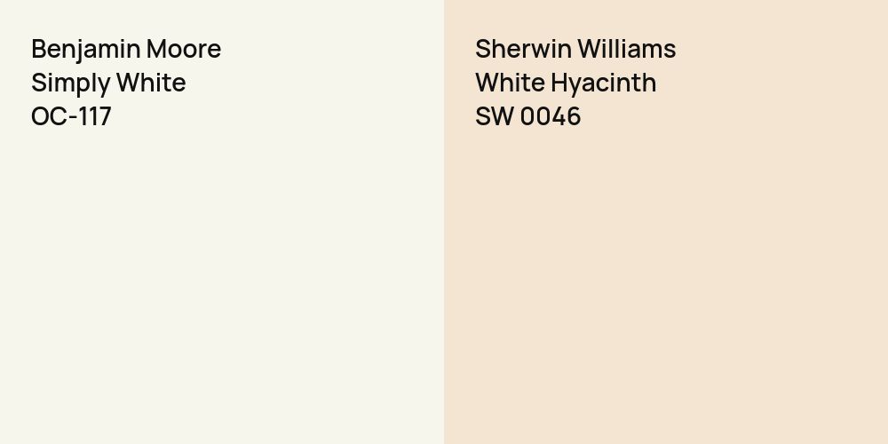 Benjamin Moore Simply White vs. Sherwin Williams White Hyacinth