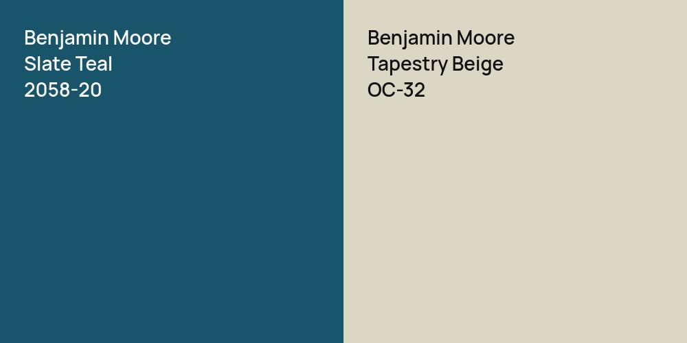 Benjamin Moore Slate Teal vs. Benjamin Moore Tapestry Beige