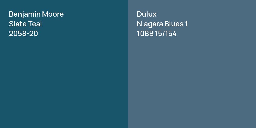 Benjamin Moore Slate Teal vs. Dulux Niagara Blues 1