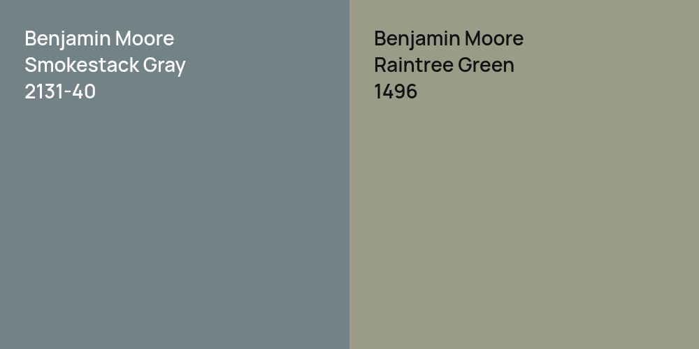 Benjamin Moore Smokestack Gray vs. Benjamin Moore Raintree Green