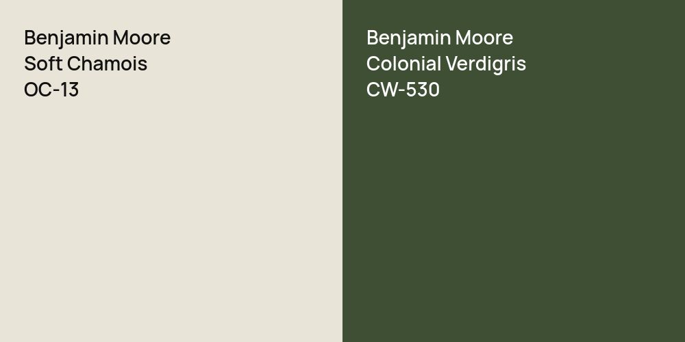 Benjamin Moore Soft Chamois vs. Benjamin Moore Colonial Verdigris