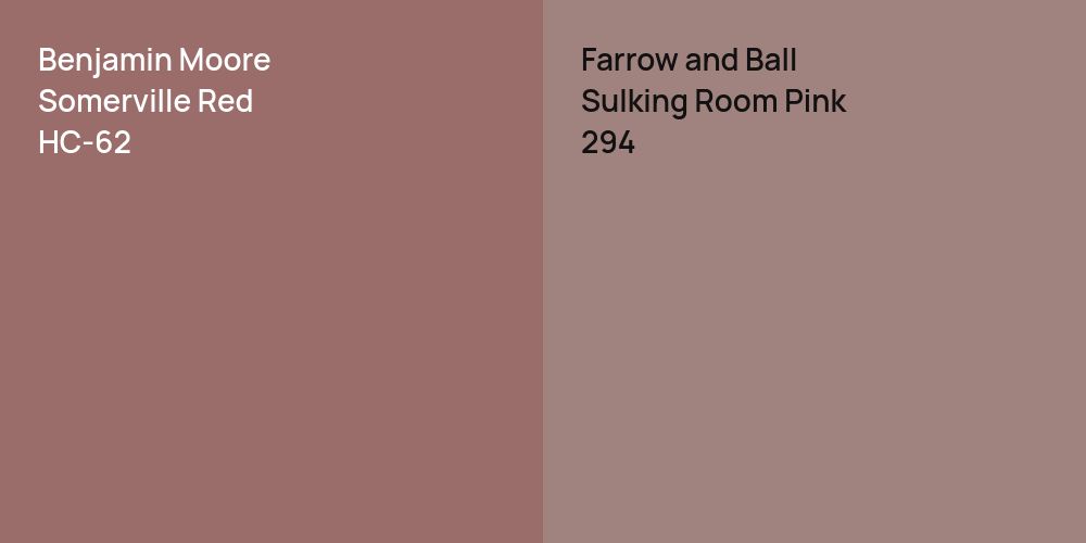 Benjamin Moore Somerville Red vs. Farrow and Ball Sulking Room Pink