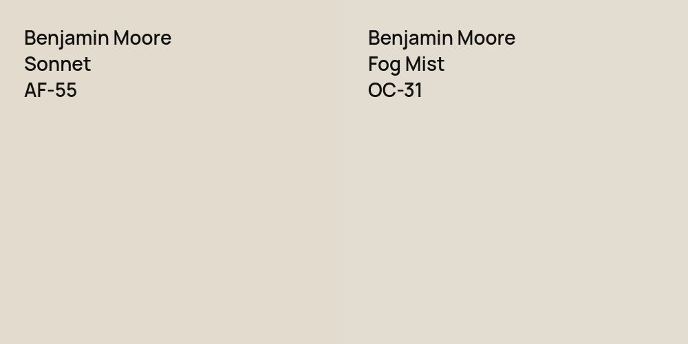 Benjamin Moore Sonnet vs. Benjamin Moore Fog Mist