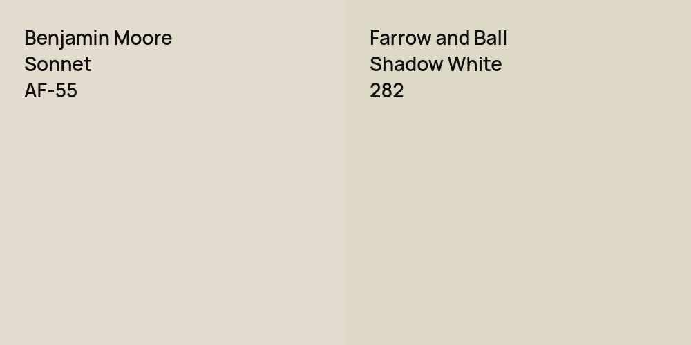 Benjamin Moore Sonnet vs. Farrow and Ball Shadow White