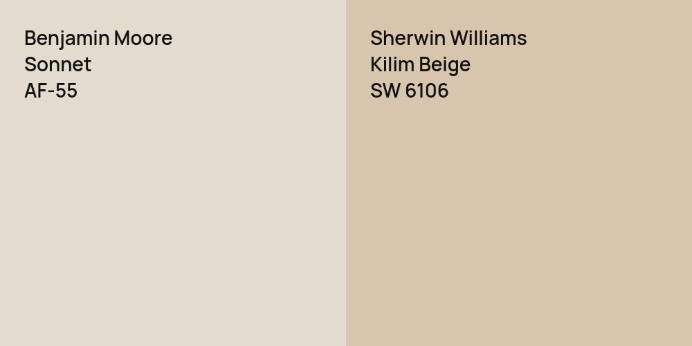 Benjamin Moore Sonnet vs. Sherwin Williams Kilim Beige