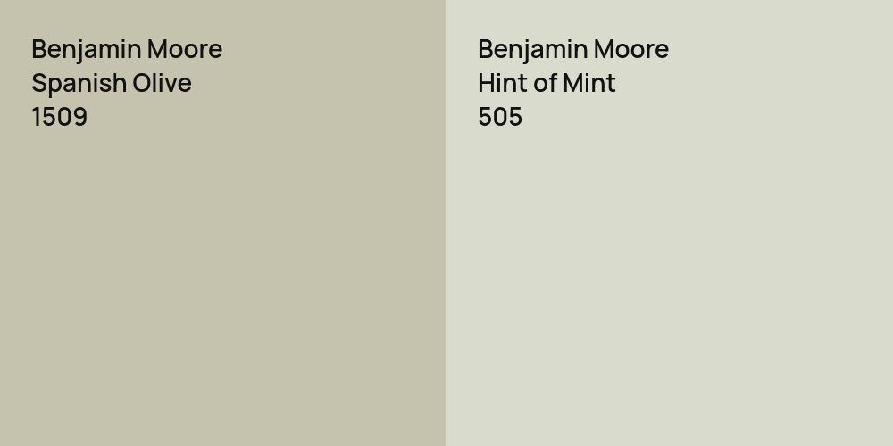 Benjamin Moore Spanish Olive vs. Benjamin Moore Hint of Mint