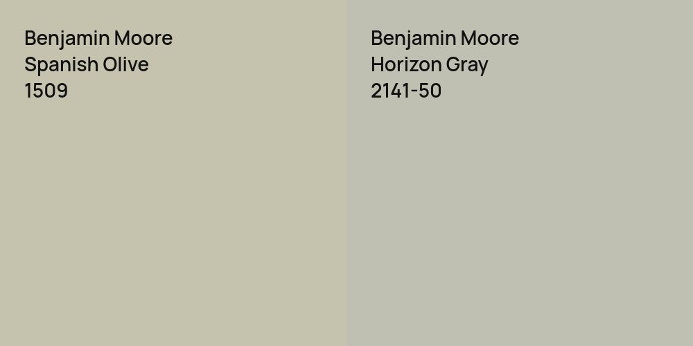 Benjamin Moore Spanish Olive vs. Benjamin Moore Horizon Gray