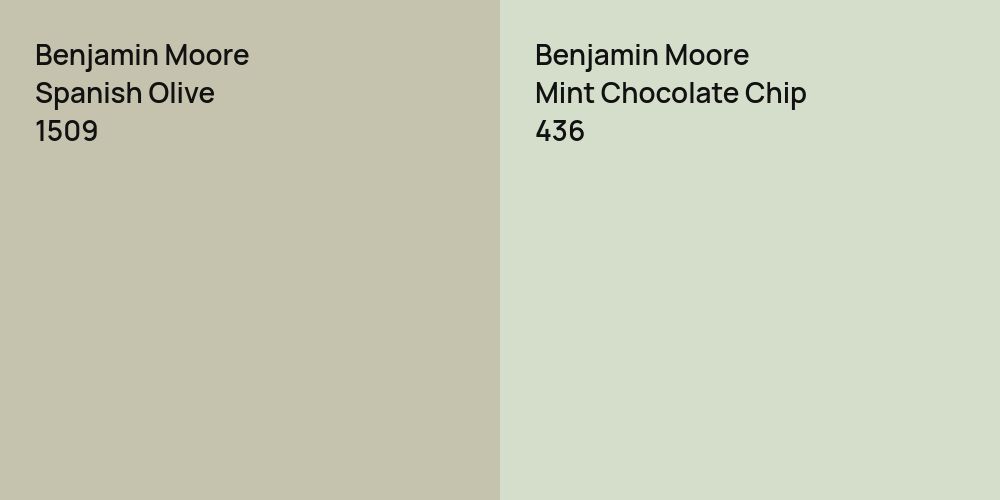 Benjamin Moore Spanish Olive vs. Benjamin Moore Mint Chocolate Chip