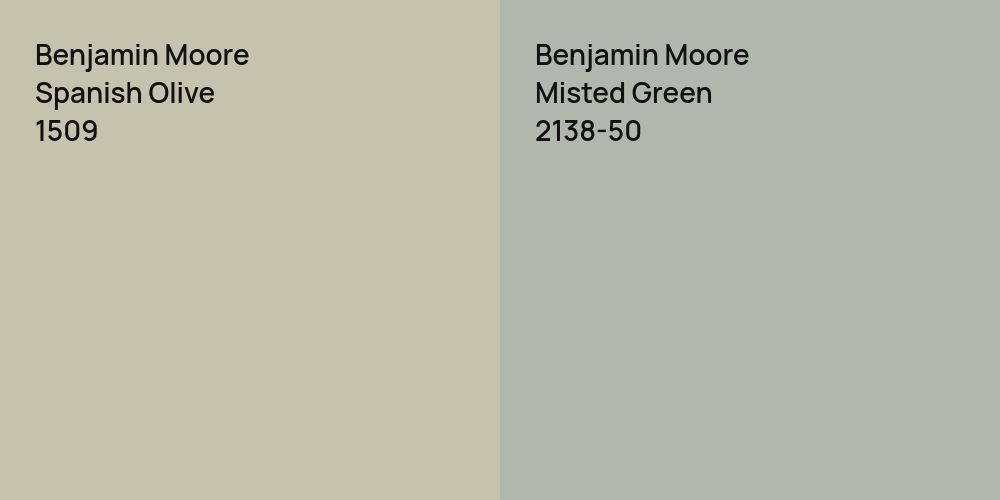 Benjamin Moore Spanish Olive vs. Benjamin Moore Misted Green